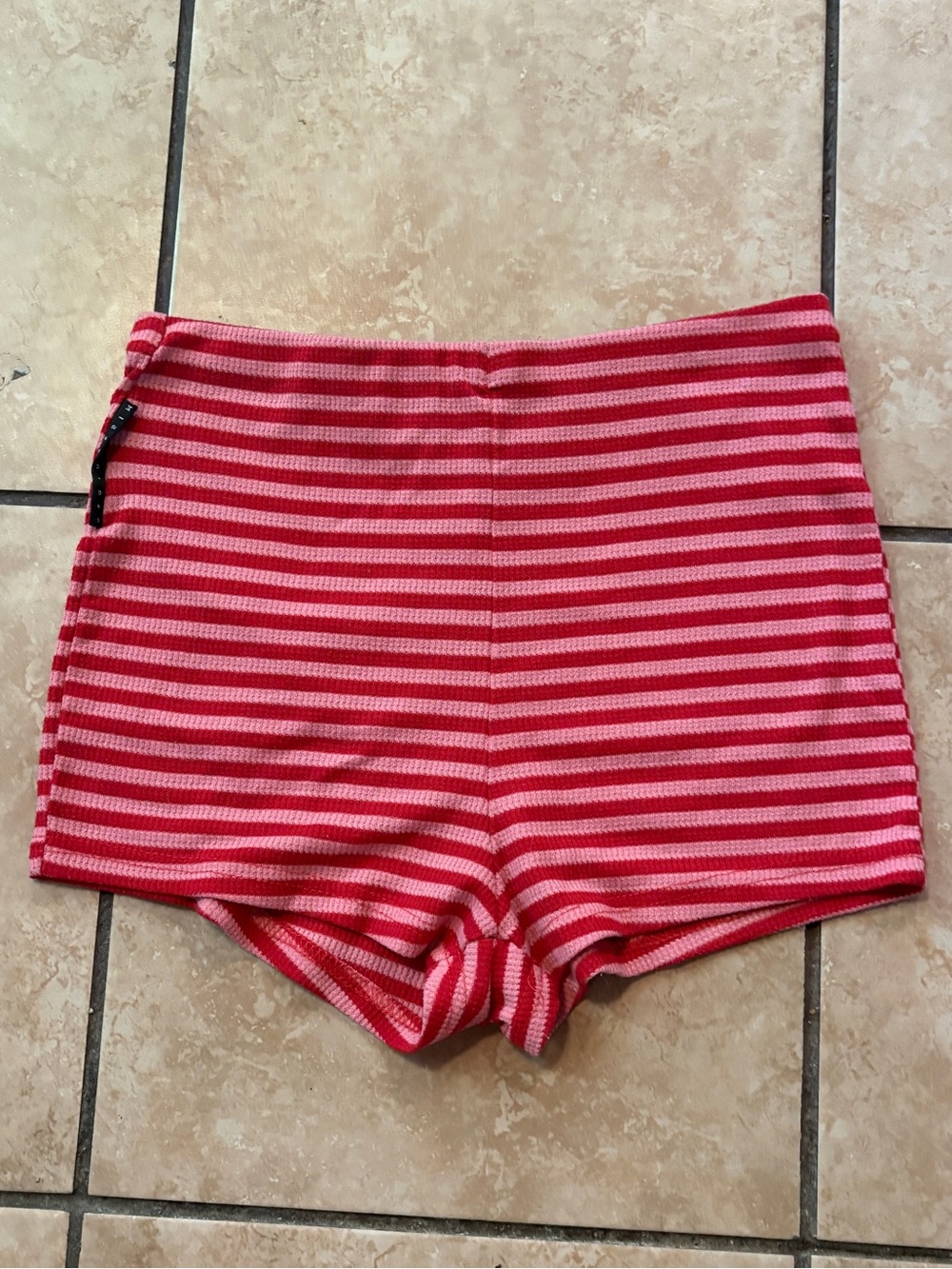 Missguided Red and Pink Striped Knit Bike Shorts